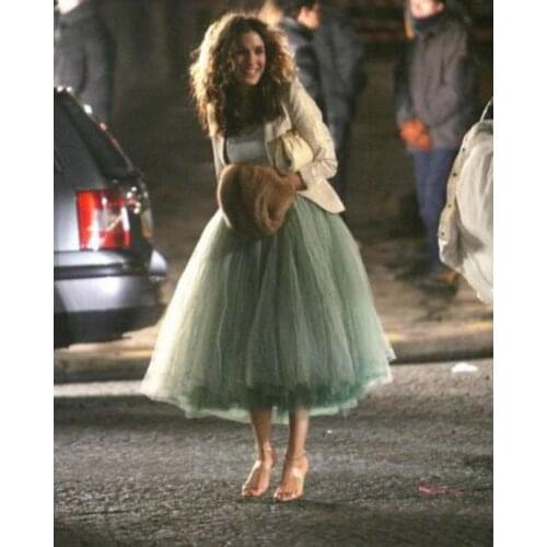 Puffy Mint Green Skirts Ankle Length Tulle Skirt Party Saias jupe femme Woman Skirt Elastic Band