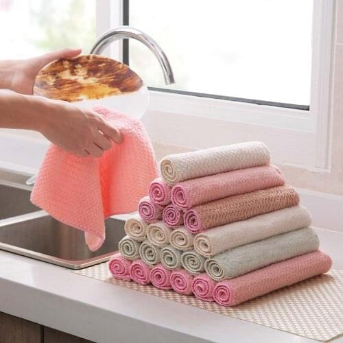 10Pcs Microfiber Cloth Kitchen Towel Absorbent Dish Cleaning Cloth Hand Towels Reusable Rag Coral Fleece Soft Dishcloth