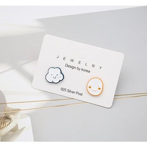 925 Silver Needle Japan and South Korea Sweet Asymmetrical Cute Cloud Smiley Earrings Small Fresh Wild Small Cartoon Earrings