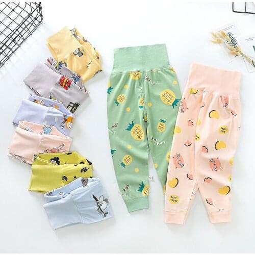 High Waist Pants For Baby Autumn Clothes Newborn Trousers Toddler Girls Winter Warm Pants Pure Cotton Print Cartoon Kids Pant