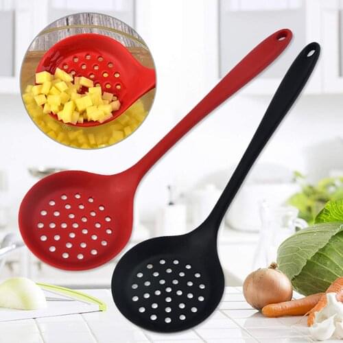 Long Handle Silicone Colander Heat Resistant Filter Spoon Mesh Skimmer Mesh Colander Kitchen Gadgets Non-Stick Cooking Strainers