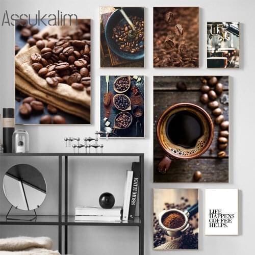 Nordic Canvas Painting Coffee Beans Poster Coffe House Wall Art Print Modern Realist Wall Pictures For Coffee Shop Decoration