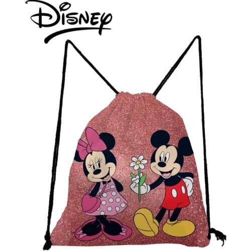Disney Mickey Minnie Printed Drawstring Bags Cartoon Mini Child Backpack Reusable Storage Bag Party Hiking Travel Red Backpack