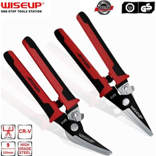 WISEUP Heavy Duty Serrated Blades household hand tool Gauze Cutting Metal Sheet Shearing Scissors With safety Lock Shears