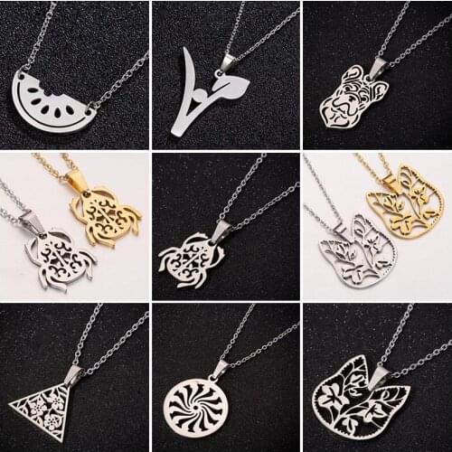 Sasusp Vintage Egyptian Scarab Animals Plants and Geometric Pendants Necklaces Stainless Steel Choker Necklace For Women Kids