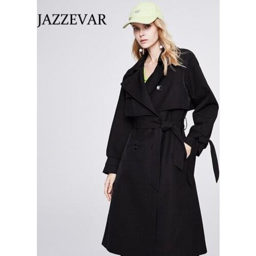 JAZZEVAR Womens autumn 2021 new windbreaker womens casual jacket double-breasted lace-up long windbreaker