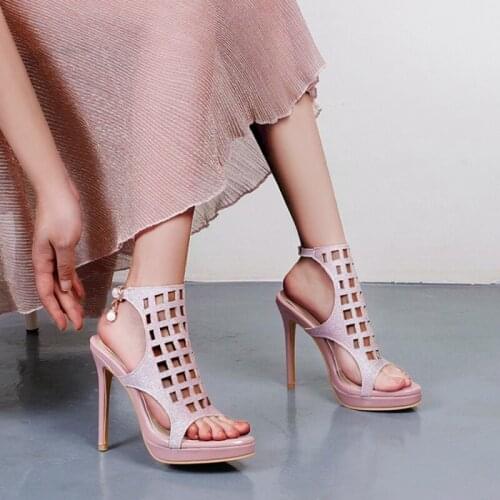 Women Sandals 2021 Platform Open Toe Cut Out High Heels Buckle Strap Ankle Sexy Stiletto Wedding Party Shoes Big Size 49 50 T572