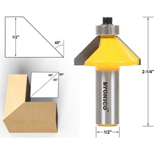 1pc 1/2" Shank High Quality 45 Degree Chamfer & Bevel Edging Router Bit Wood Cutting Tool woodworking router bits - Chwjw