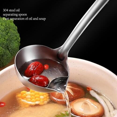 1 Pcs Long Handle Oil Soup Separate Spoon Home Strainer Cooking Colander Kitchen Scoop Stainless Steel Ladle Dinner Tableware
