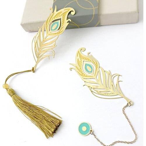 1pc Creative Peacock feather Bookmark Cute tassel Metal Art Exquisite Book Mark Page Folder Office School Supplies Stationery