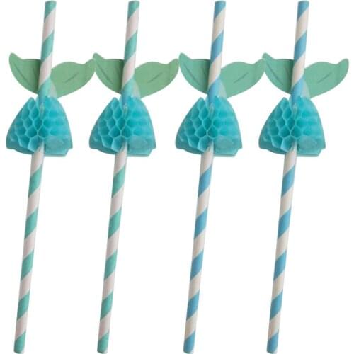 10pcs Disposable Decoupage Paper Straws Baby Shower Girls Birthday Party Decorations Kids Adult Wedding Mermaid Party Supplies