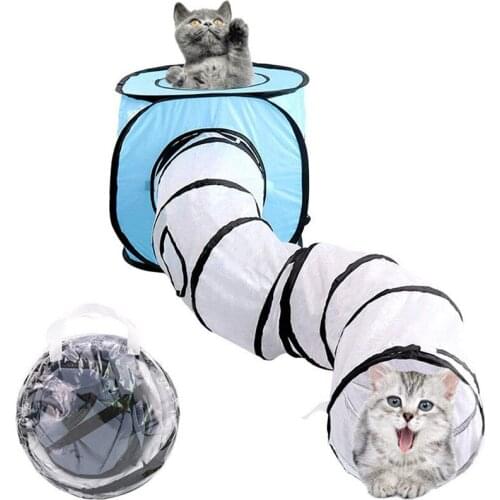 2 In 1 Foldable S Type Cat Tunnel Durable Kitten Cube Tent House Toy Portable Long Exit Pet Supplies Storage Bag Catt Supplies