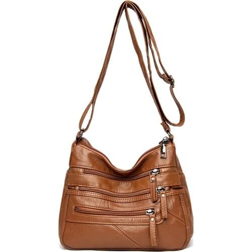 2021 Ladies Multi-Pocket Messenger Package High Quality Soft Cowhide Leather Shoulder Bags Fashion Casual Messenger Bag