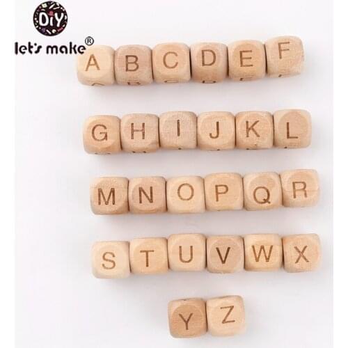 Lets Make 50pc Baby Teething Square Shape Wood Letter Beads For DIY Nursing Teething Necklace Jewelry DIY Beads Teethers