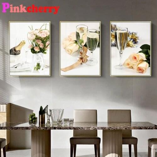 5d Diamond Painting Alcohol and Flowers Nordic Room Decoration Diamond Embroidery Mosaic 3Pcs/Set