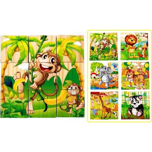 6pcs Pattern Square 3d Puzzles Montessori Toys Kids Cartoon Animals Wooden Puzzles Educational Toys For Children Bricks Baby Toy