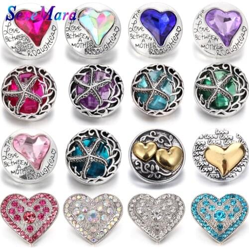 6pcs/lot New Snap Button Jewelry Rhinestone Crystal Love Heart 18mm Metal Snap Buttons DIY Charms Interchangeable Button Jewerly
