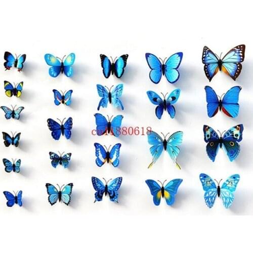 6000pcs(=500sets) Free Shipping 12pcs/set 3d butterflies wall stickers decoration 3d butterfly pvc removable stickers