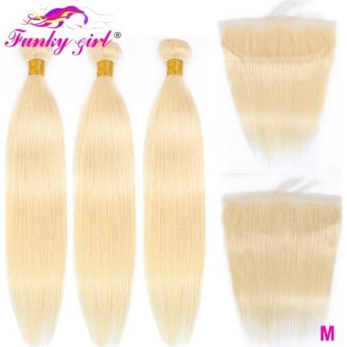 613 Bundles With Frontal Brazilian Straight 13x4 Lace Frontal Closure With Bundles Remy Blonde Human Hair 3 Bundles With Frontal