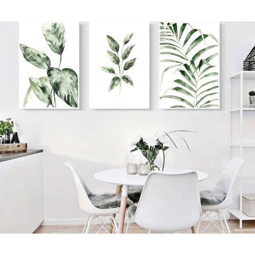 Watercolor Plants Leaf Canvas Poster Nordic Green Print Scandinavian Wall Art Painting Decoration Pictures Minimalist Home Decor