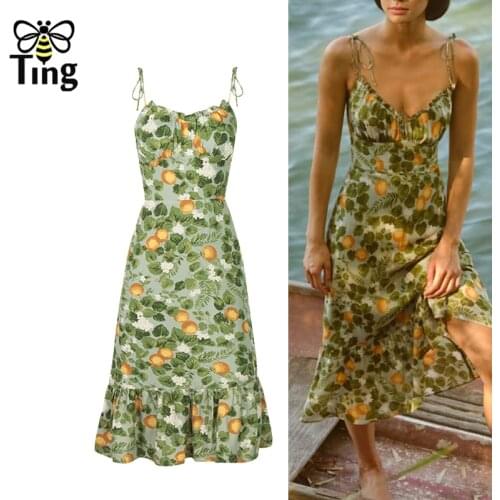 Tingfly Bohemian Floral Chic Summer Ruched Sleeveless Boho Dresses Sundress Ruffles Hem Casual Streetwear Elbise Zaful Mujer Eam
