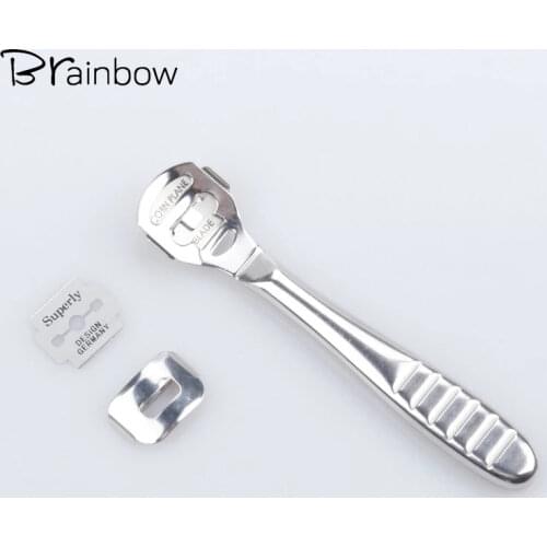 Brainbow 1pc Stainless Steel Foot File Foot Care Professional Pedicure Tools Dead Skin Callus Remover+10pc Replaced Sharp Blades