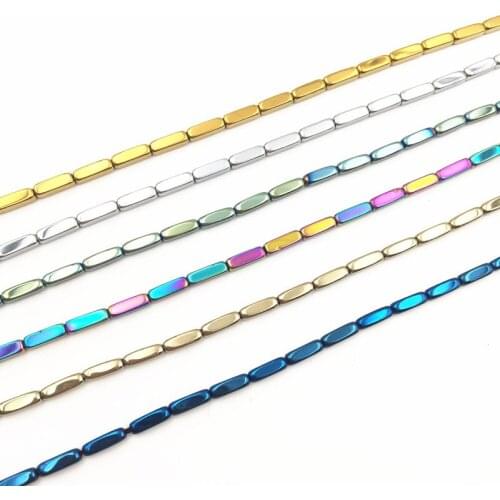 Natural Hematite Stone Loose Beads for Jewelry Making Rectangle Shape DIY Necklace Bracelet Charms Findings Accessories 15" A51