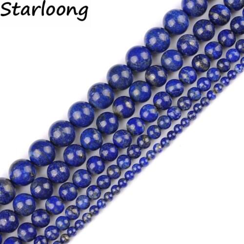 Genuine Natural Stone Lapis Lazuli Beads NO Painted Dyed Round Strand Bead 15" Strand 4 6 8 10 12MM Pick Size For Jewelry Making