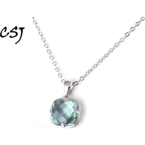 CSJ Green Amethyst Pendant 925 Sterling Silver Natural Topaz Citrine Ametrine Paraiba Smoky Quartz for Women Party Gift Box