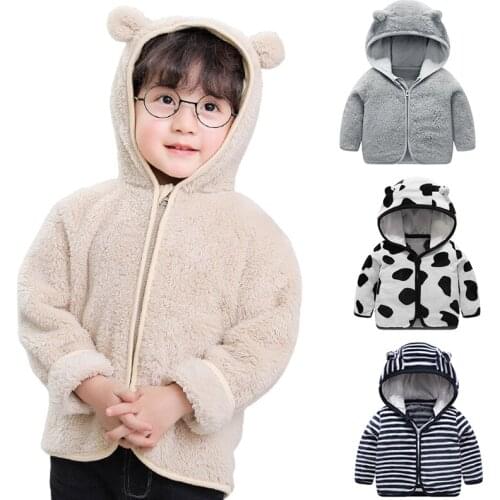 Infant Girls Warm Coats 2021 New Winter Flannel Baby Girl Jackets Cartoon Ear Fluffy Outerwear for Boys Long Sleeve Cute Coats