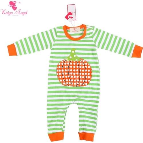 Kaiya Angel New Born Baby Clothes Baby Boys Girls Halloween Costume Stripe Baby Romper With Pumpkin 0-24M