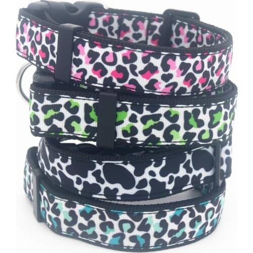 DHK 1'' 25mm Dog Collar Leopard Personalized Adjustable High Quality Ribbons Pet Collars E1940