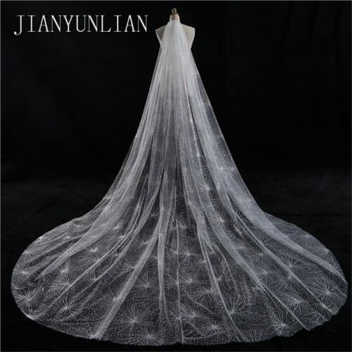 Real 5m*3m Cathedral Length Long Wedding Veils Two Tiers Bridal Dresses Veil Lace Applique Tulle With Free Comb C