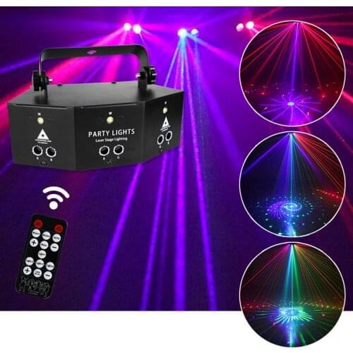 DMX 512 Stage Disco RGB Lamp Remote Control Led Laser Projector Lights DJ Party Wedding Birthday Lighting Effect Strobe Light