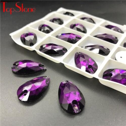 Drop Purple Velvet Sew on Rhinestones Glass Crystal Flatback Teardrop Rhinestones Sewing Crystal Stones For Dress Clothes