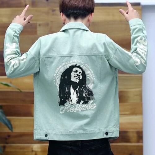 Stylish BF Mens Denim Jacket Short Coat Casual Jeans Jackets Boys Clothing Outwear Embroidery Letters Character Pattern L17