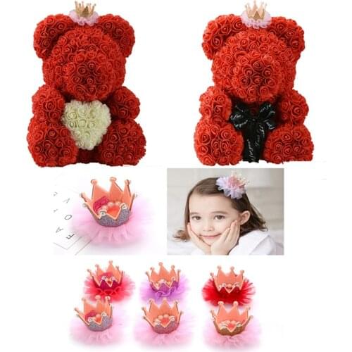Decorative Hair Clip Lovely Crown for Foam Rose Bear