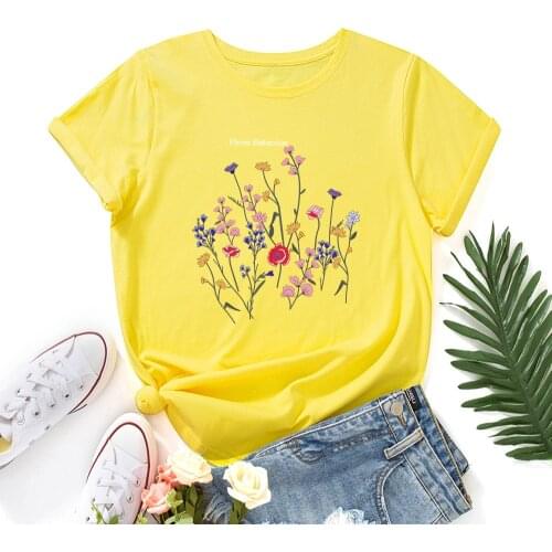 Plus Size S-5XL Beautiful Wildflower Print Shirt Summer Women Cotton T-Shirt Casual Tshirt Tops O Neck Short Sleeve Tees Shirts