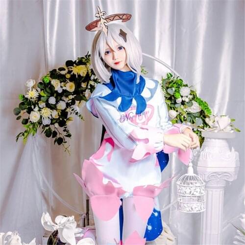 Genshin Impact Paimon Cosplay Lolita Dress Cute Anime Jumpsuits Women One-Piece Bodysuit Uniform Party Halloween Costume