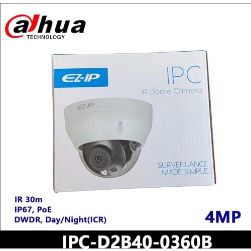 Dahua IP Camera IPC-D2B40 4MP EZ-IP Camera 2.8mm 3.6mm Fixed lens IR Mini-Dome Network Camera with POE Security Camera