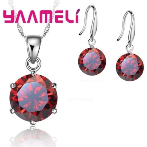 925 Sterling Silver Crystal Colorful Beautiful Luxury Romantic Style Necklace Earrings Set Christmas Surprise Gift