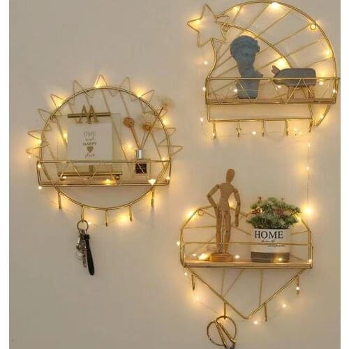 Creative Simple Iron Wall Hook Shelf Living Room Backdrop Decoration Bathroom Wall Storage Finishing Shelf Hanging