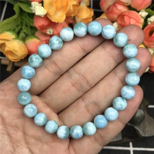 8mm Natural Blue Larimar Jewelry For Woman Lady Female Gemstone Round Beads Stretch Dominica Gemstone Fashion Bracelet AAAAA
