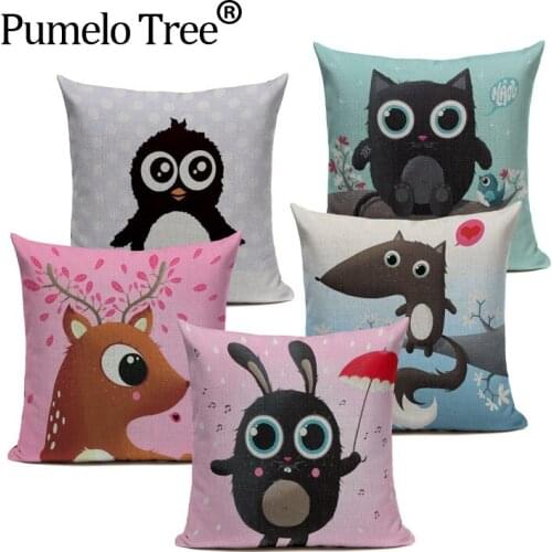Cute Lovely Penguin owl Decorative Cushion Cover Cotton Linen Square Throw Pillow Cover 45x45CM Pillow Case Home Office Car Sofa