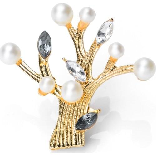 MISANANRYNE Luxury Pretty Imitation Pearl Brooch Tree Charming Fashion Crystal Pearl Womens Brooch