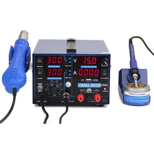 Multifunction SMD/SMT rework station hot air gun soldering iron DC power supply 3in1 YH-853D, welding machine, soldering station