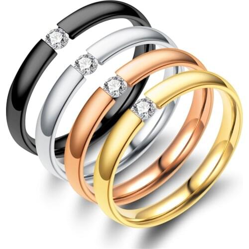 Fashion Crystal Zircon Rings for Women/Men Accessories Statement Jewelry Black/Gold/Rose Gold/Silver Color Stainless Steel Rings
