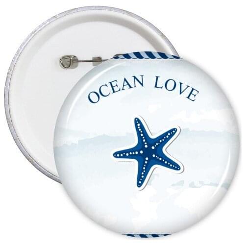 Starfish Ocean Love Sea Sailing Blue Round Pins Badge Button Clothing Decoration 5pcs Gift