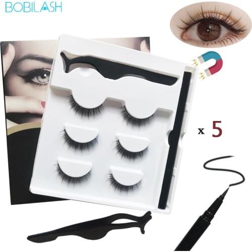 3Pairs Magnetic Eyelash Set Magnet Liquid Eyeliner Magnetic Lashes&Tweezer Set Repeated Use Waterproof Eyelash Extension