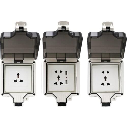 Wall Power Waterproof Socket IP66 Weatherproof Outdoor Universal 10A Standard Electrical Outlet Grounded 110~250V USB Port